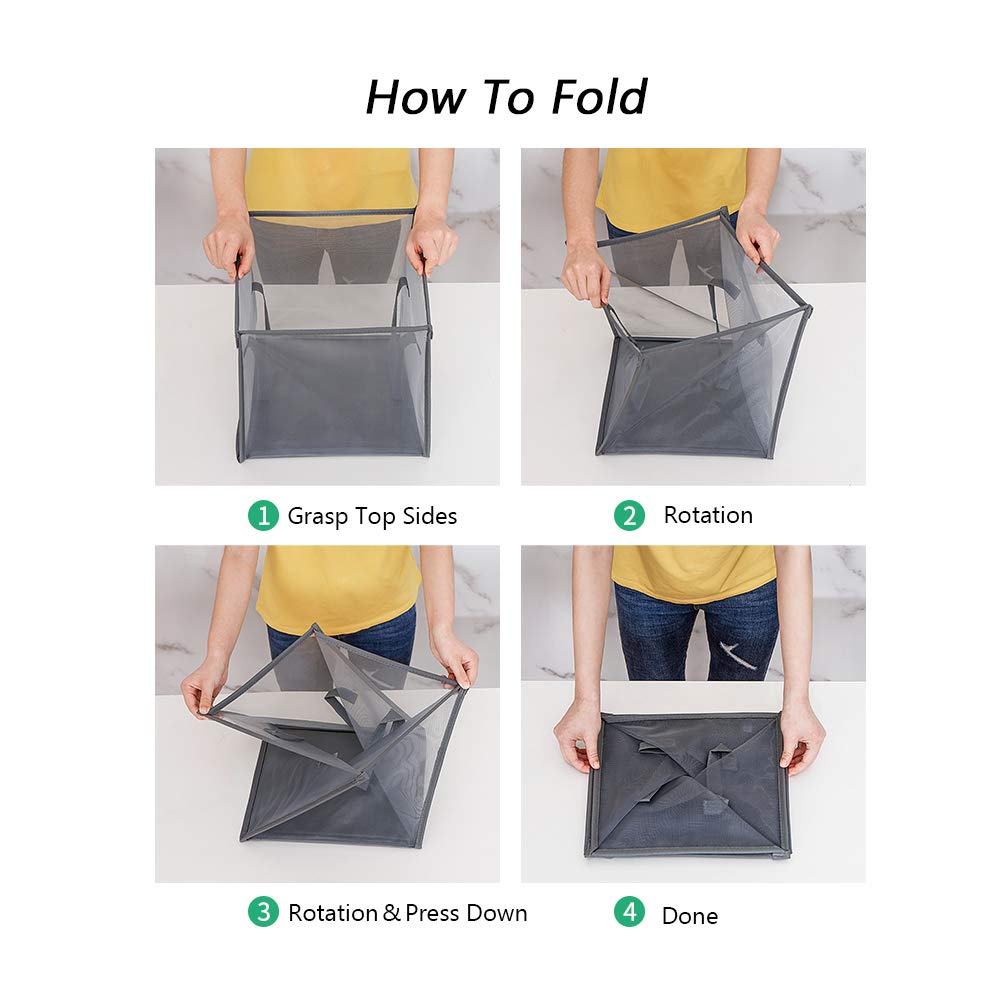 HONOMA Laundry Bags Hamper Bag with Handles,Portable &Collapsible Dirty Clothes Mesh Basket Foldable for Washing Storage, Kids Room,Dorm or Travel (Black, Single-Layer)