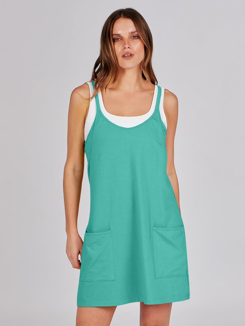 ANRABESS Women Athletic Dress Summer Tennis Workout Active Sports Mini Romper Dress Built in Shorts Travel Vacation Clothes Cyan X-Large