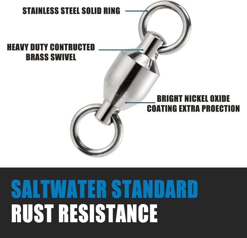 Dr.Fish Fishing Swivels - 20 Pack Ball Bearing Copper Stainless Steel High Strength | Saltwater Tackle
