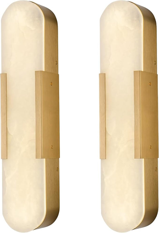 Alabaster Wall Sconces Set of 2,19.7'' Brass Wall Sconce Natural Marble Wall Sconce for Bathroom, Indoor Modern Wall Light Fixtures for Living Room Hallway Stairs Vanity Bedside, Gold