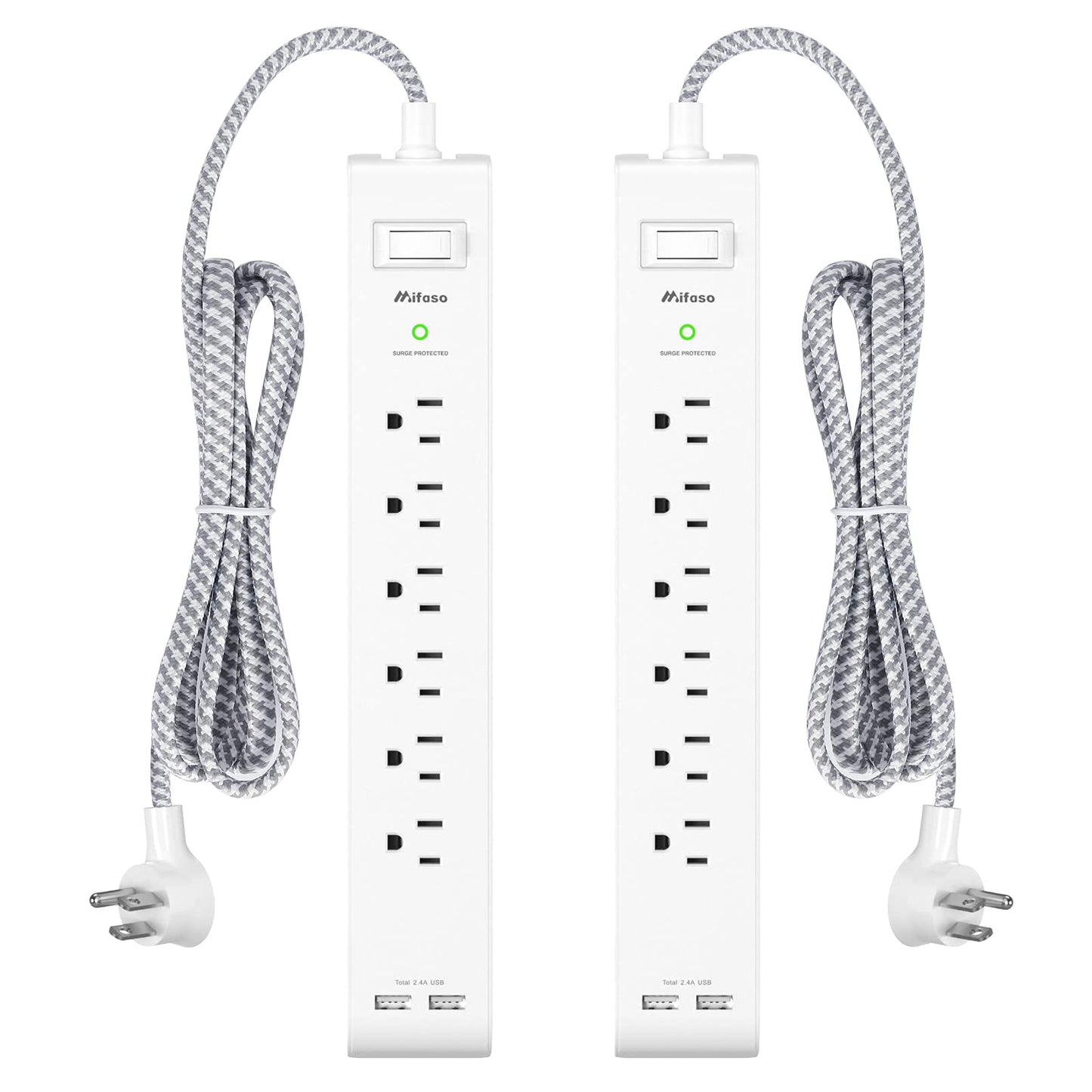 2 Pack Power Strip, 12FT Long Extension Cord, Surge Protector with 6 Outlets and 4 USB Ports (2 USB C), Flat Plug Overload Protection, Extension Cord 10+ ft, Wall Mount for Home Office Dorm College