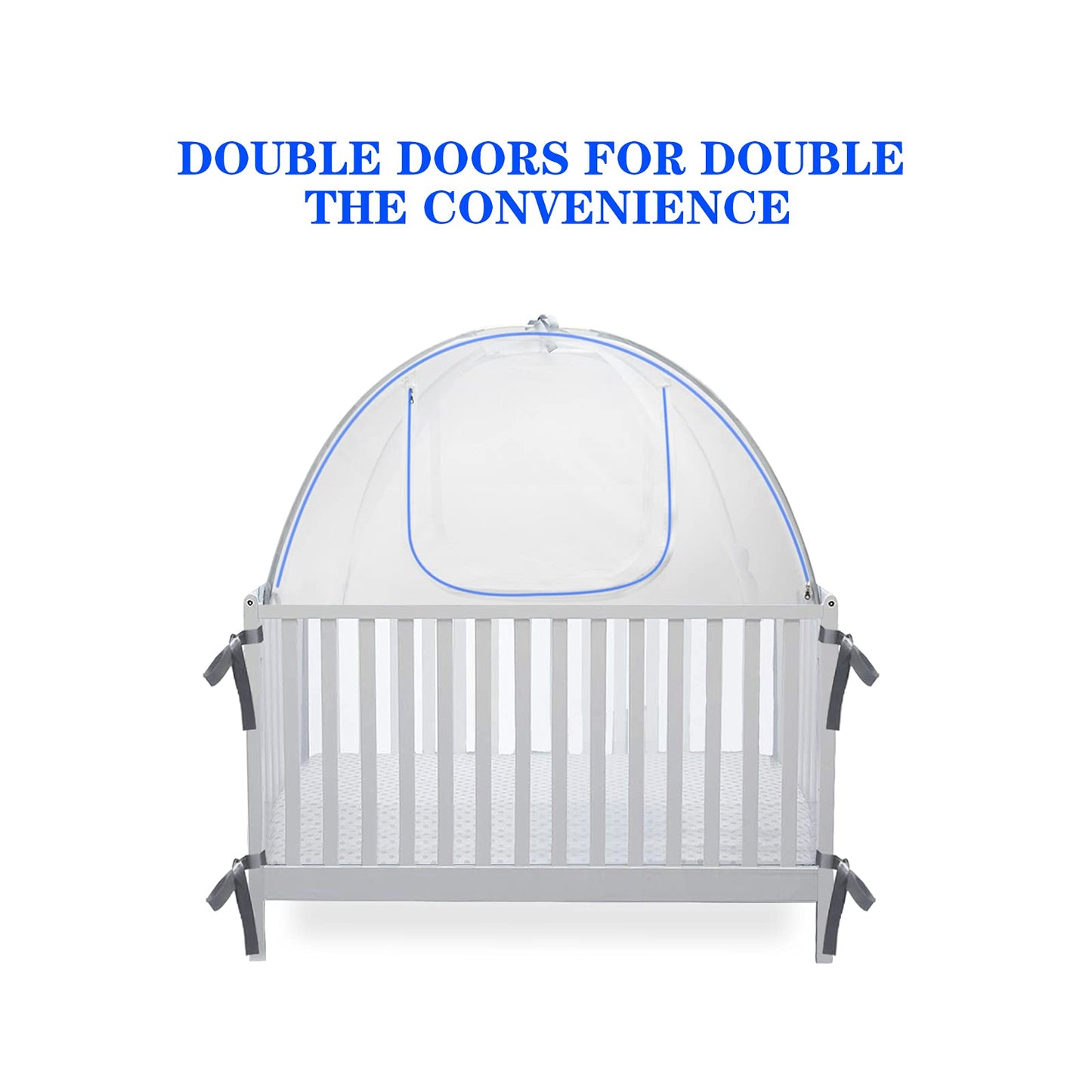 Baby Crib Tent Safety Net, Durable Strong Self-Locking Zippers, Protects from Climbing Out and, Insects, Mosquitoes, Installs with Rods (Crib 52.25" - 28.25")