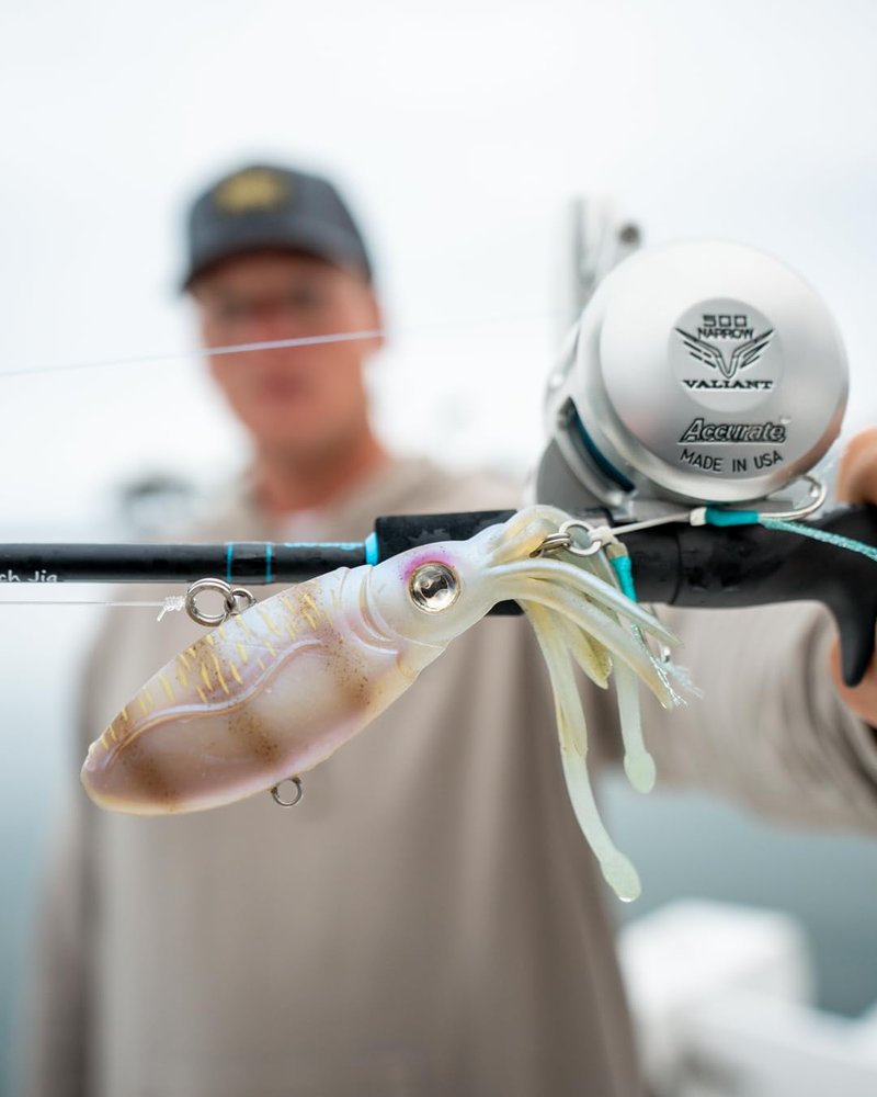 Nomad Design Squidtrex Patented Vibrating Fishing Lure- Scent Added TPE Soft Plastic Lure for Saltwater w/Strong BKK Assist Hooks, Fishing Bait that catches many species,110mm,1 3/4oz Green Gold Gizzy