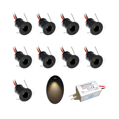 kpslcerna LED Mini Spot Light 9PCS 12v Recessed Ceiling Downlights,1W IP65 Cabinet Small Spotlight,Step Staircase Decking,Kitchen Living Room and Bedroom Simple Lighting (Black Shell, 30° Warm White)