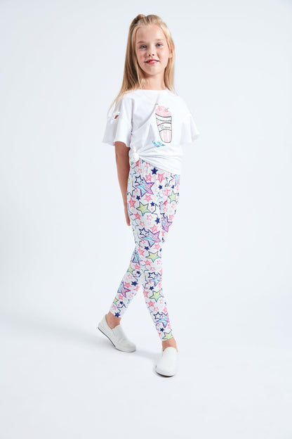 LUOUSE Girls Stretch Floral Printed Yoga Leggings Little Kids Skinny Dance Pants 3 Packs Sets Ankle Length Size 10T - 11T
