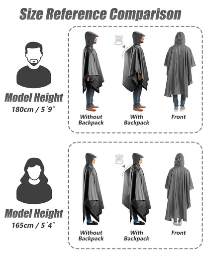 Victoper Waterproof Poncho Adult, Lightweight Reusable Raincoat for Outdoor Hiking Camping Cycling Traveling with Emergency Grommet Corners Grey