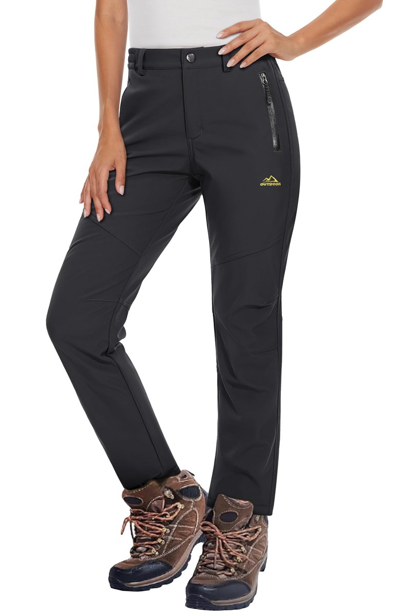 MAGCOMSEN Women's Fleece Lined Waterproof Insulated Winter Pants Outdoor Snow Ski Pants Warm Hiking Softshell Black M