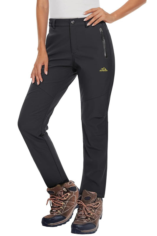 MAGCOMSEN Women's Fleece Lined Waterproof Insulated Winter Pants Outdoor Snow Ski Pants Warm Hiking Softshell Black M