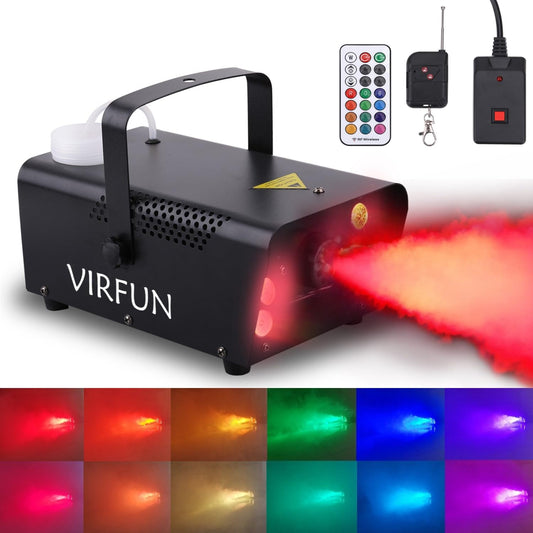 Fog Machine, 6 LED Lights with 12 Colors Effect, VIRFUN Smoke Machine with Wireless&Wired Remote Control for Parties, Halloween, Outdoor, Indoor, Wedding and Stage Effect, 500ml Tank