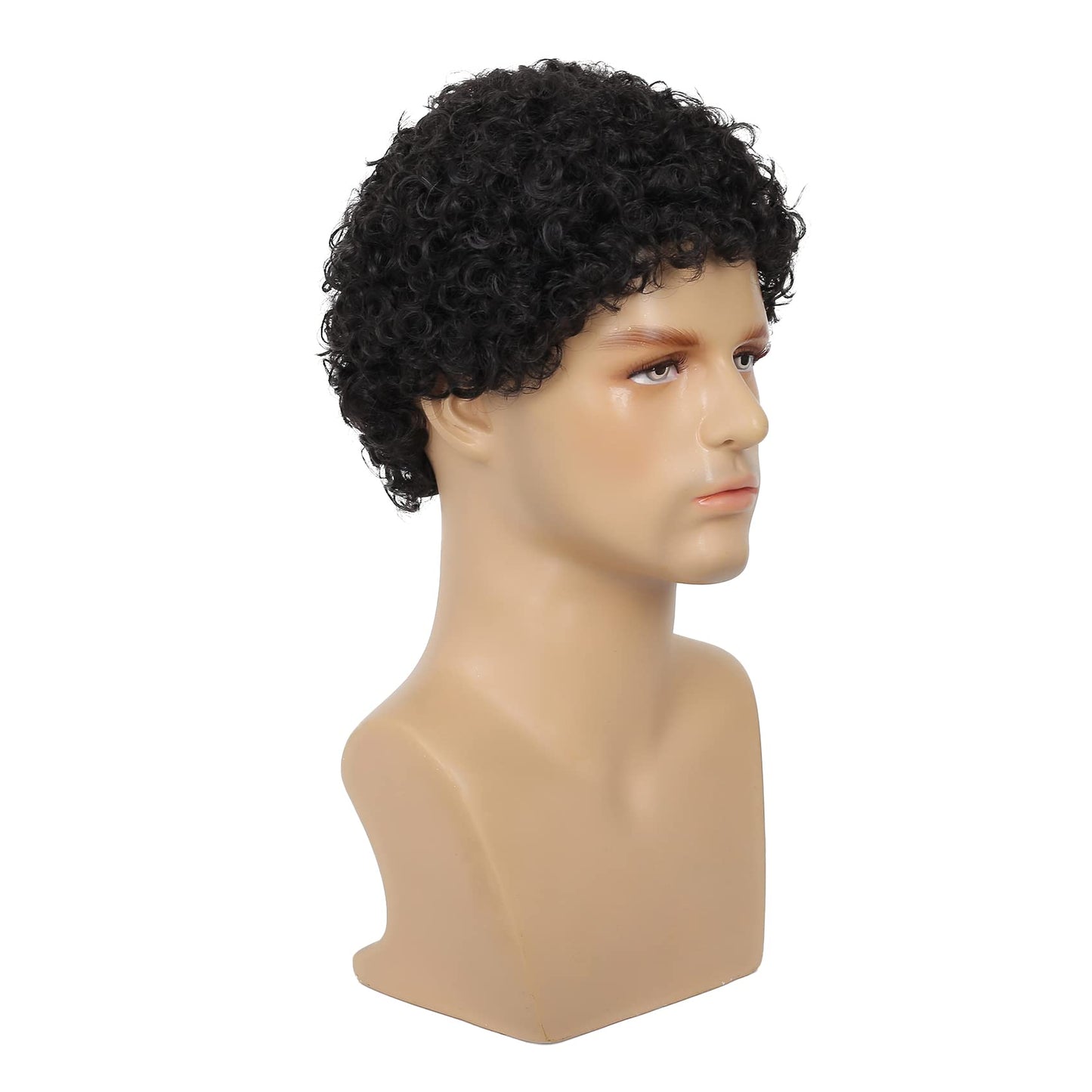 Swiking Mens Curly Afro Wigs Short Black Wig for Male Guy Rocker Wig California Halloween Cosplay Costume Full Wigs（Black）