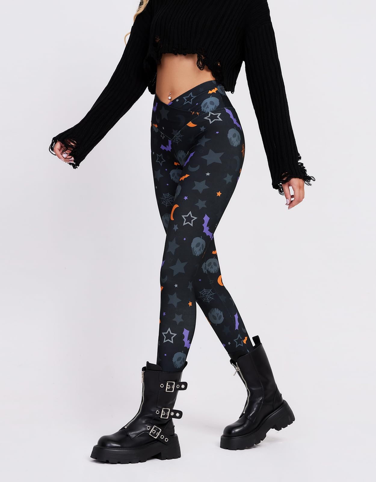 sissycos Women's Halloween Crossover Leggings High Waisted Buttery Soft Printed Tights (Halloween Print, Large)