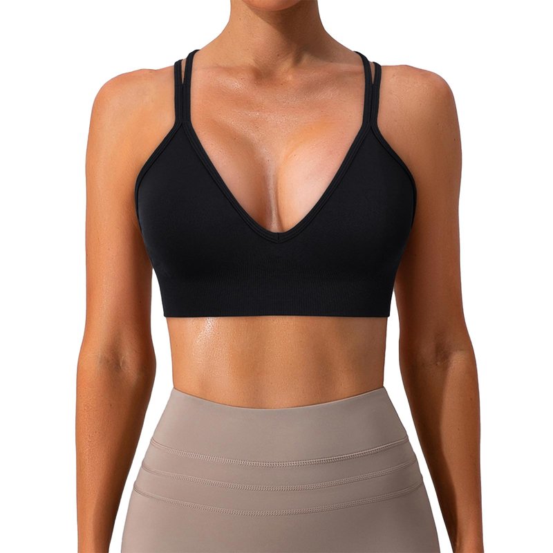 Sports Bra for Women,V-Neck Strappy Sports Bras Padded Criss Cross Back Low Support Yoga Bra with Removable Cups 3 Pack