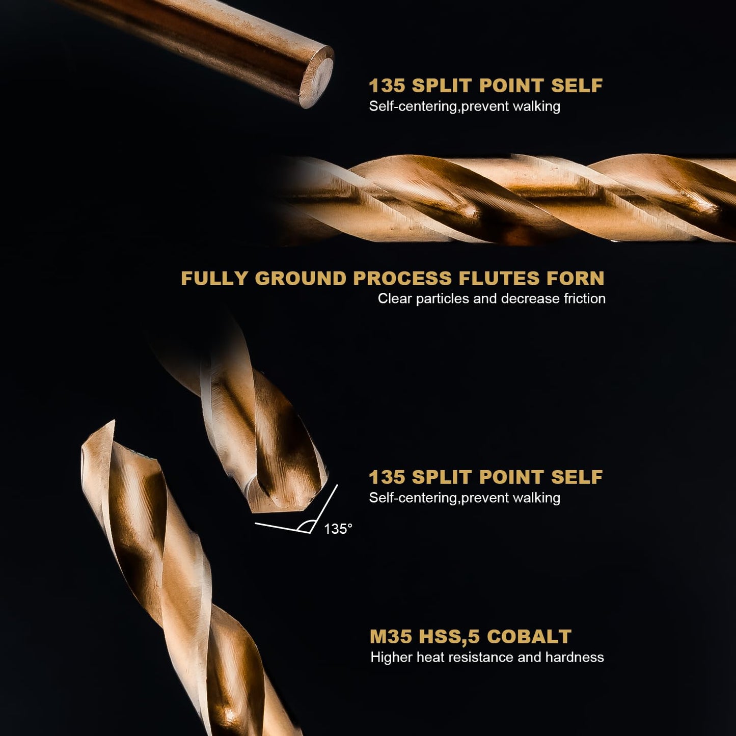 HIDOTOL 115PCS Cobalt Drill Bit Set M35 HSS for Hardened Steel Fractional 1/16"-1/2", Letter A - Z, Wire #1 - #60 with Indexed Metal Case