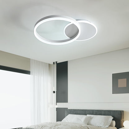 KAUCQI LED Ceiling Light, Creative LED Ceiling Lamp, 36W 3600lm, Dimmable with Remote Control 3000K-6000K, Modern Ceiling Lights for Living Room, Bedroom, Hallway, 2 Rings 55 * 40 * 6CM