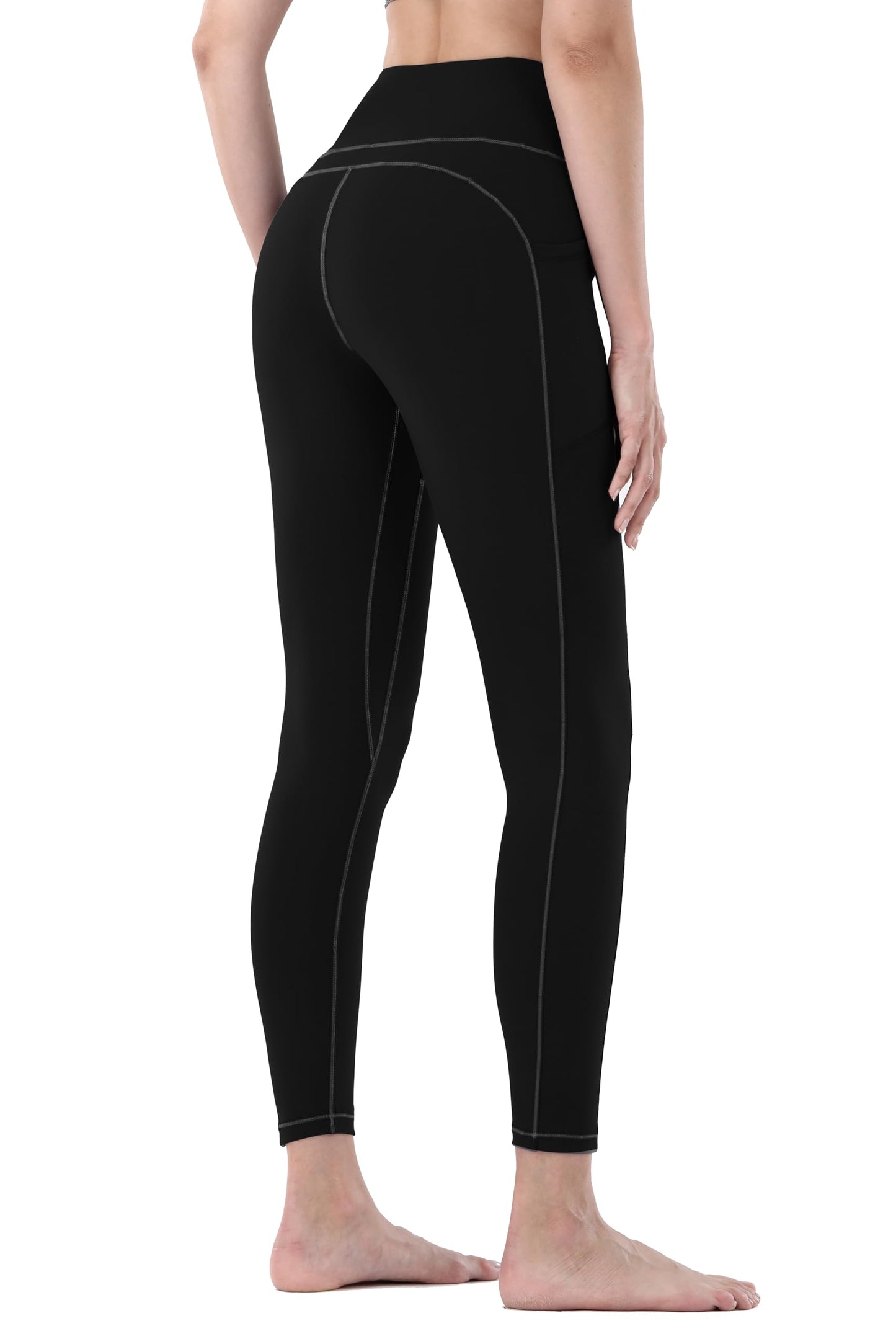 OVRUNS High Waist Gym Leggings for Women Yoga Pants with Pockets Workout Running Compression Leggings for Women - Black - S