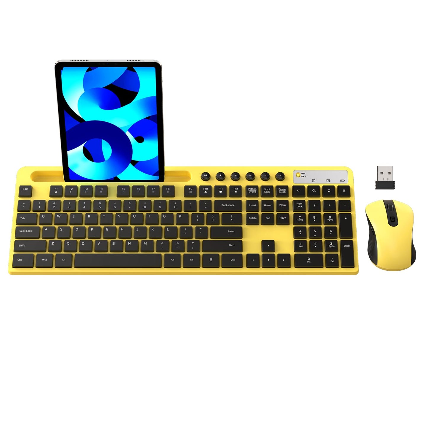 Wireless Keyboard and Mouse Combo, MARVO 2.4G Ergonomic Wireless Computer Keyboard with Phone Tablet Holder, Silent Mouse with 6 Button, Compatible with MacBook, Windows (Black)