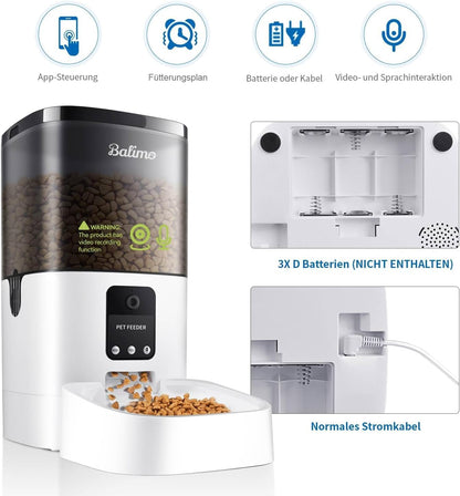 Balimo Automatic Cat Feeder with HD 1080P Video, 4L WiFi Automatic Cat Feeder with App Control & Night Vision, up to 20 Servings and 8 Meals per Day (Only 2.4G WiFi)