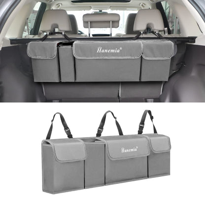 Car Trunk Organizer and Storage, Backseat Hanging Organizer for SUV, Truck, MPV, Waterproof, Collapsible Cargo Storage Bag with 4 Pockets, Car Interior Accessories (Gray)