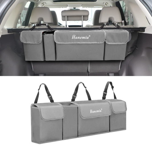 Car Trunk Organizer and Storage, Backseat Hanging Organizer for SUV, Truck, MPV, Waterproof, Collapsible Cargo Storage Bag with 4 Pockets, Car Interior Accessories (Gray)