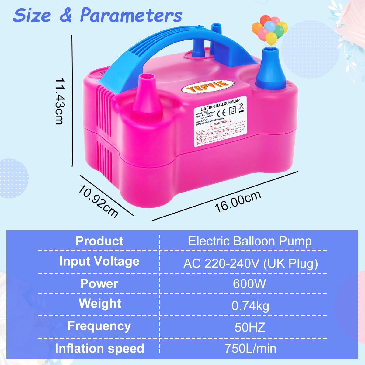 YEPVIE Electric Balloon Pump UK, Portable 2 Modes Balloon Inflator with 6 Balloon Arch Kits, Electric Air Pump for Balloons, Professional Electric Balloon Blower Machine for Birthday Party Decoration