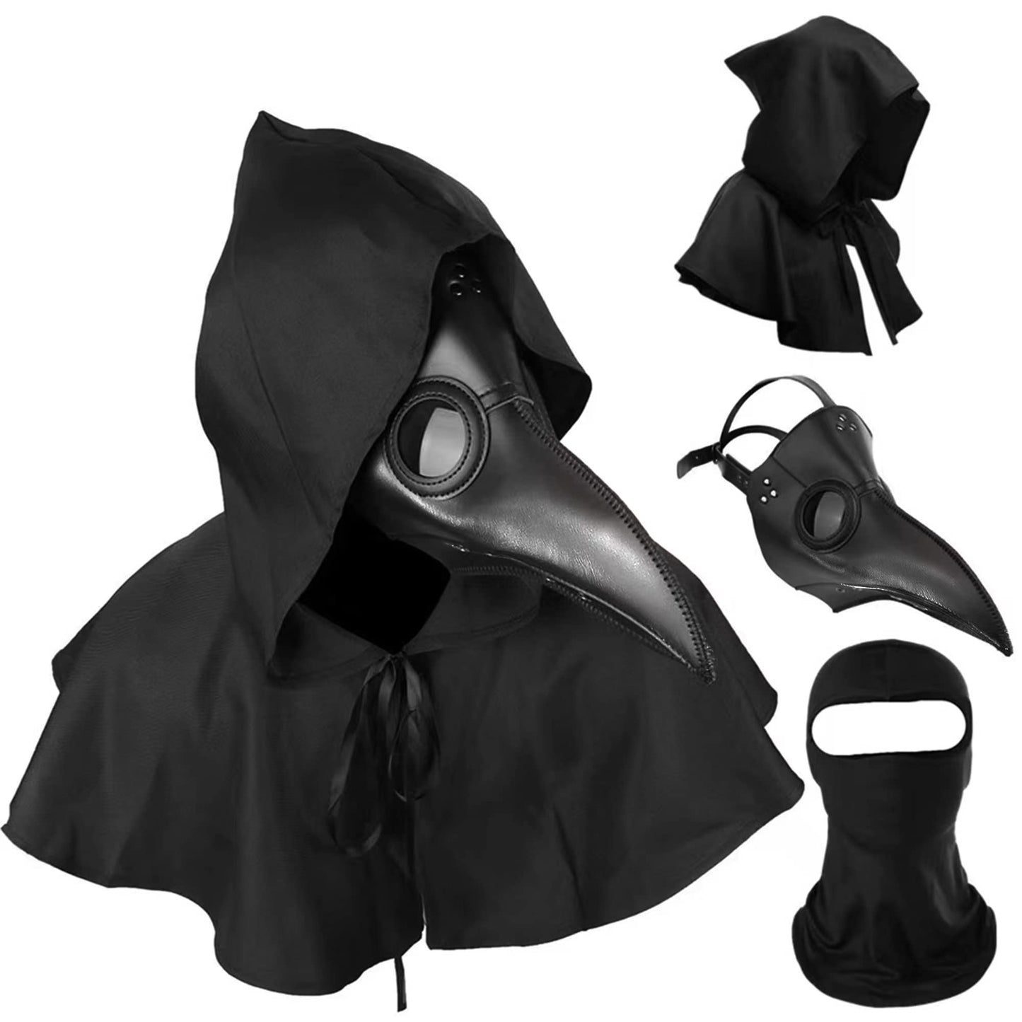 Plague Doctor Mask and Cloak Halloween Costumes for Men 3 in 1 Scary Masks for Adult