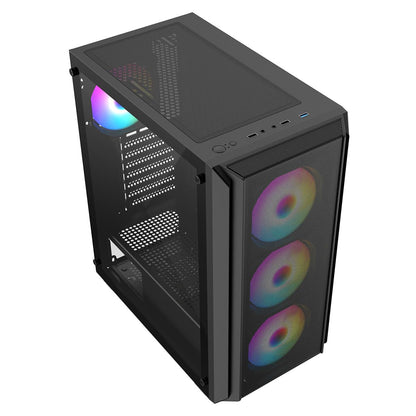 iONZ KZ10 PC Gaming Case Mid Tower ATX Tempered Glass With 4 x 120mm ARGB Fans - Black