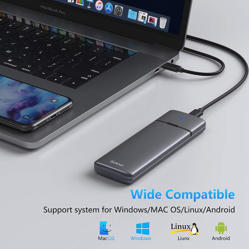 M.2 NVMe SATA SSD Enclosure Adapter Tool-Free,Sokiwi USB 3.2 Gen2 10Gbps External to USB PCI-E 6Gbps SATA M-Key / B+M Key, NVMe Reader Support UASP Trim for SSDs 2230/2242/2260/2280