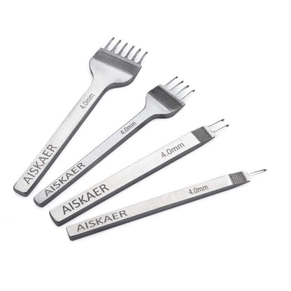 Aiskaer Leather Stitching Punch Set, Diamond Chisel Tools, 4mm White Steel 1/2/4/6 Prong for Leather Craft DIY