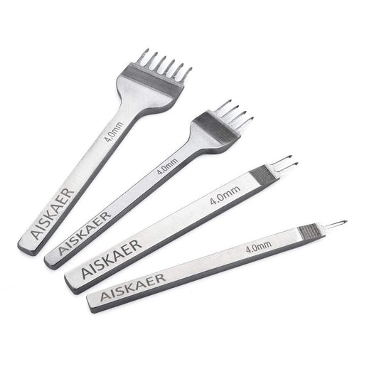 Aiskaer Leather Stitching Punch Set, Diamond Chisel Tools, 4mm White Steel 1/2/4/6 Prong for Leather Craft DIY