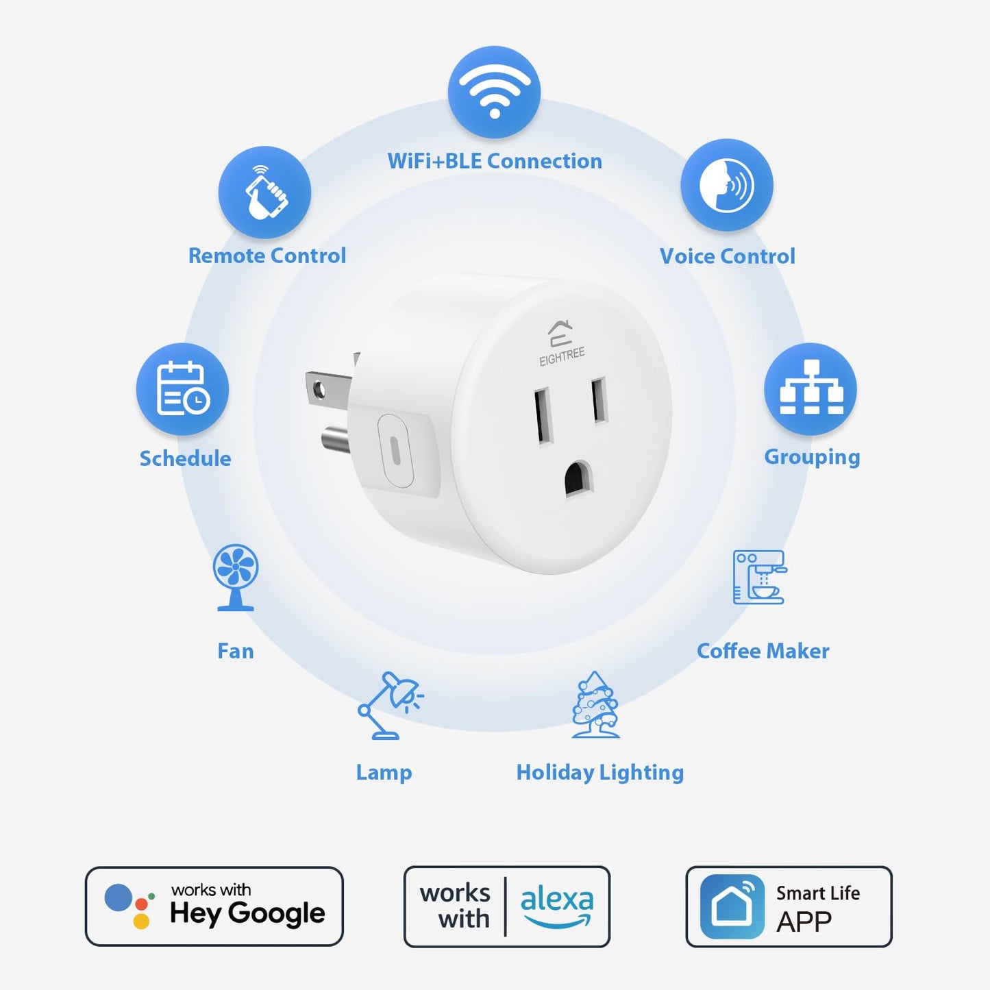 EIGHTREE Smart Plug, Smart Home WiFi Outlet Works with Alexa & Google Home, Smart Socket with Remote Control & Timer Function, 2.4GHz WiFi Only, 4 Packs