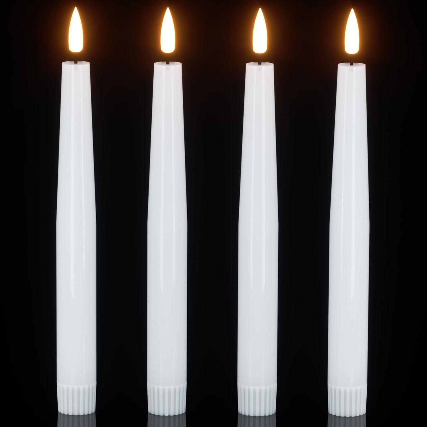 KunSwenn Flameless Taper Candles, Real Wax Flickering Taper Candles Battery Operated with 6H Timer, 4 Pcs White LED Flameless Candlesticks for Halloween Christmas Holiday Wedding Decor