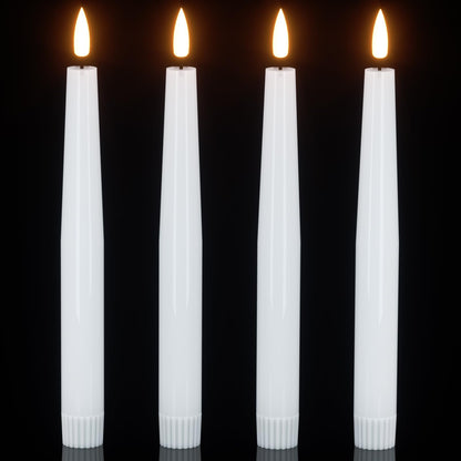 KunSwenn Flameless Taper Candles, Real Wax Flickering Taper Candles Battery Operated with 6H Timer, 4 Pcs White LED Flameless Candlesticks for Halloween Christmas Holiday Wedding Decor