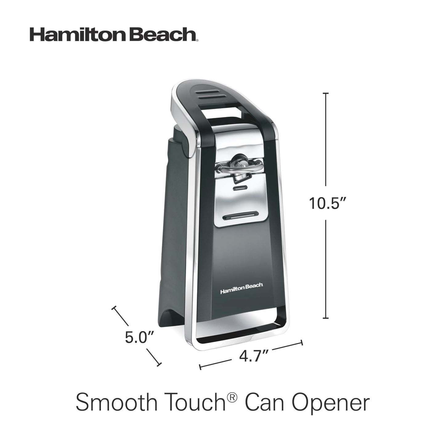 Hamilton Beach Smooth Touch Electric Automatic Can Opener with Easy Push Down Lever, Eliminates Sharp Edges, Opens All Standard-Size and Pop-Top Cans, Extra Tall, Black and Chrome (76606AG)