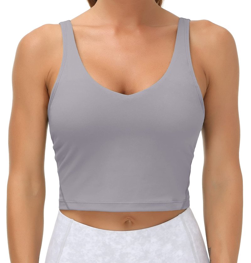 Women’s Longline Sports Bra Wirefree Padded Medium Support Yoga Bras Gym Running Workout Tank Tops (Lavender Grey, Small)