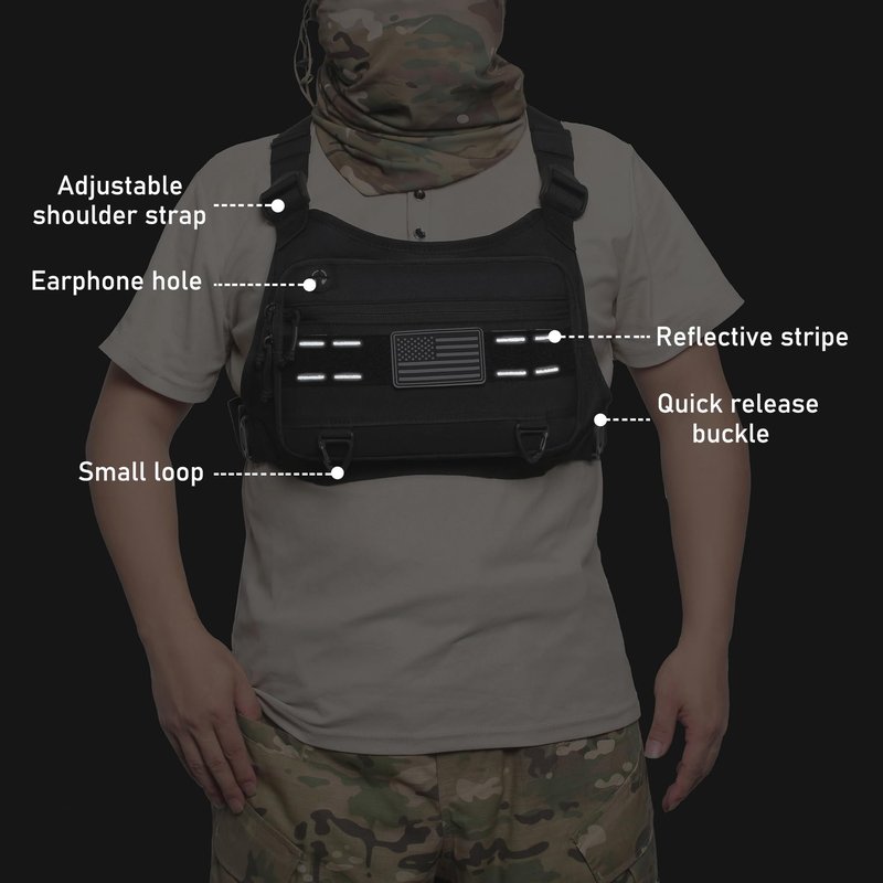 Sports Chest Pack for Men Front Chest Bag Fits Most Pistols Chest Pouch Harness for Running, Hiking, Workouts (Black)