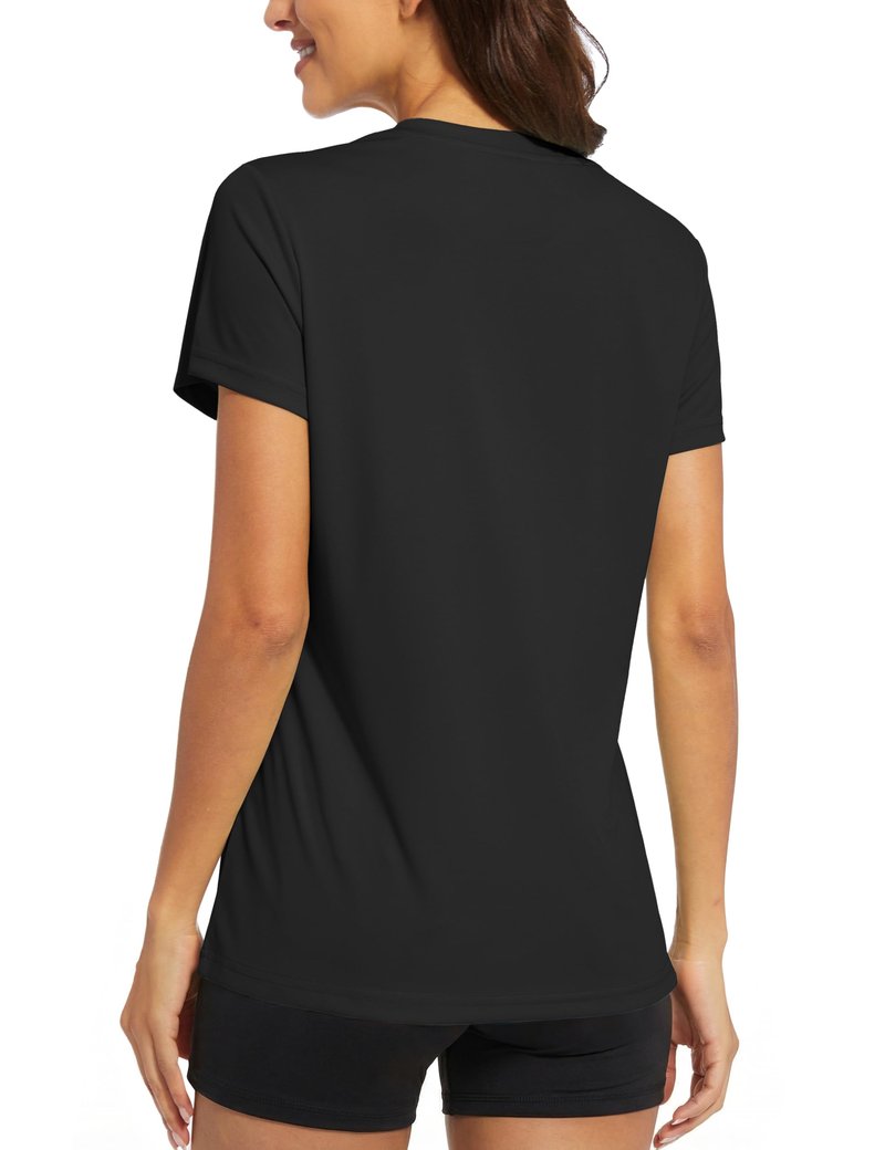 MAGCOMSEN Workout Tops for Women Quick Dry Sun Protection Short Sleeve Rash Guard Athletic Shirts for Women Black Tops, M