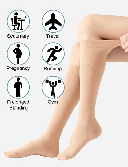 2 Pairs Medical Compression Socks for Women & Men 20-30 mmHg, class 2, Best Graduated Stockings Support Fit for Travel Flight Running Varicose Veins Pregnancy Nurses (2x Beige, XXL)