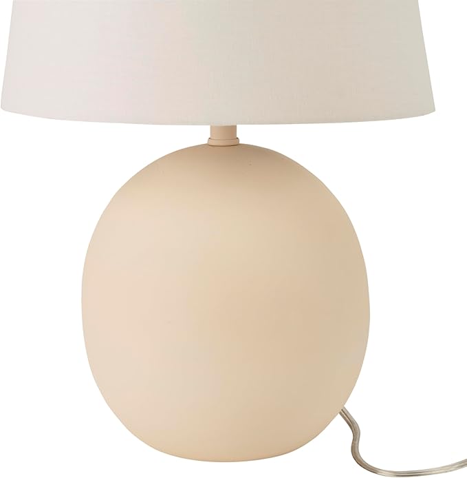 Nourison Home 18" Off-White Round Metal Table Lamp for Bedroom, Living Room, Dining, Entryway