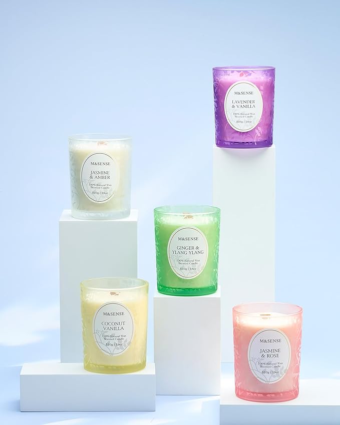 M&SENSE Pine & Moss Scented Candles, Natural Soy Wax 18oz 100 Hours Long Lasting Slow Burn, Cracking Wooden Wick Aromatherapy Candle for Women, Winter Holiday Christmas Gifts