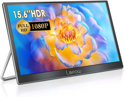 Lepow Portable Monitor 15.6 Inch 2024 C2 Series FHD 1080P USB C HDMI Computer Display IPS Screen with Dual Speakers for Laptop PC PS4 Xbox Phone with Foldable Kickstand, Midnight Black
