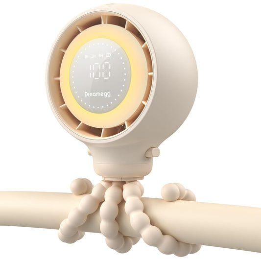 Dreamegg Portable Stroller Fan - 4000mAh Rechargeable Baby Stroller Fan With LED Display, Night Light, Hidden Blade, Detachable 4 Speed 360°Rotate, Handheld Cooling for Crib,Travel, Car Seat, Bedroom