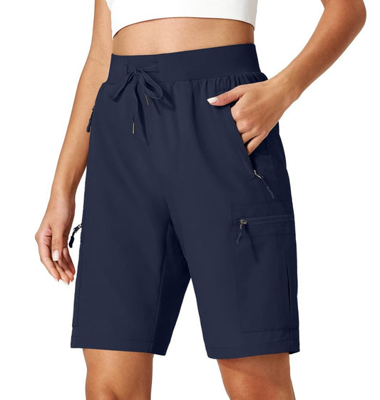 Ksmien Women's Hiking Cargo Shorts Quick Dry Lightweight Summer Shorts with Zipper Pockets for Travel Golf Camping Navy