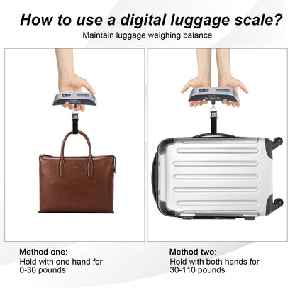 2 Pcs - silver Travel Digital Luggage Scale - Portable Baggage Scale - Suitcase Weight Scale - Ideal for Travel Scale Luggage Weight - 110LB/50KG, Includes Battery - Temperature Display Hanging Scales