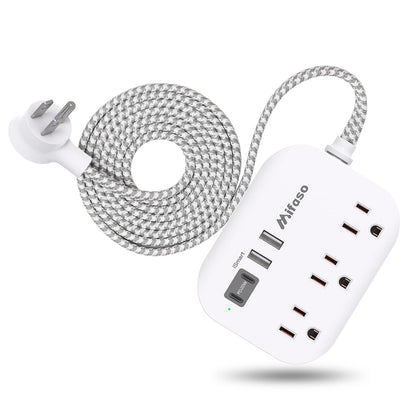 Travel Essentials - Mifaso Power Strip with USB, Compact Flat Plug Extension Cord 5ft with 3 Outlets 4 USB Ports, Non Surge Cruise Must Haves, Cruise Ship Essentials, Dorm Room, Apartment Essentials