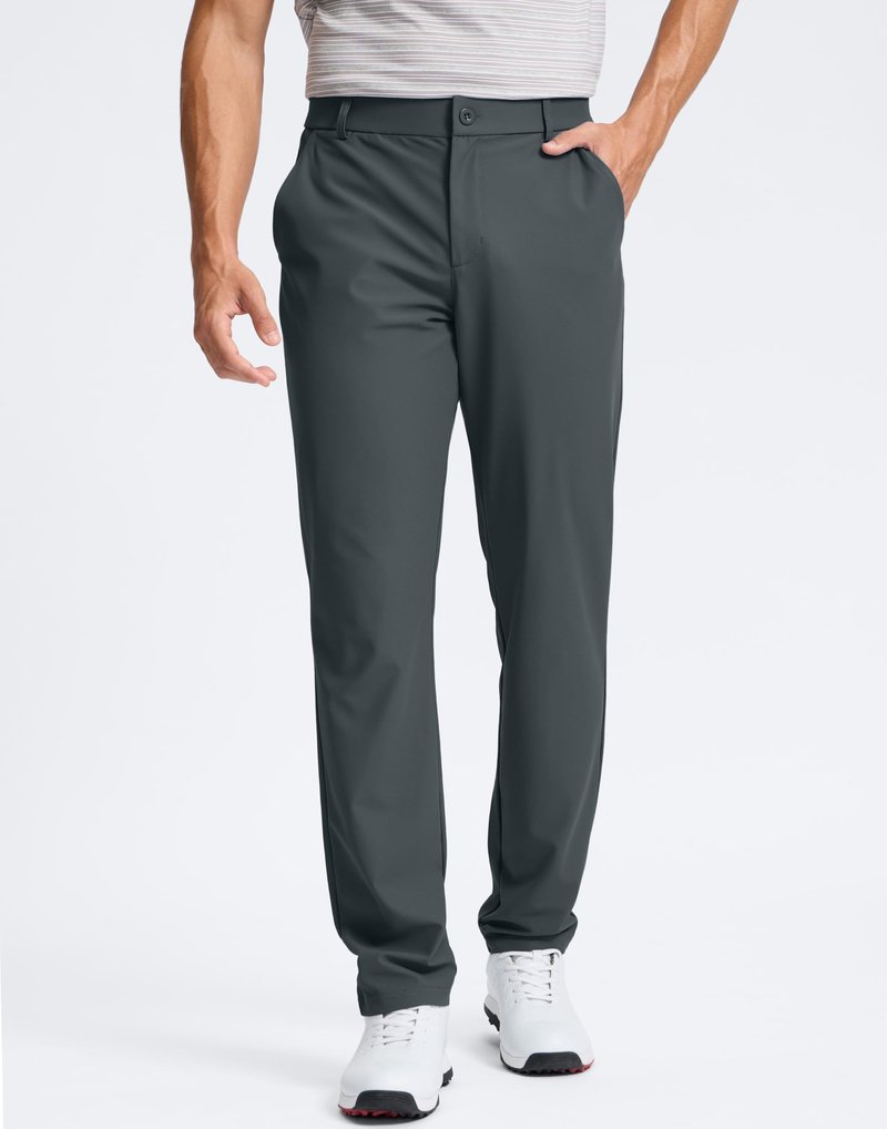 Pudolla Men's Golf Pants 30"/32"/34" Comfy Stretch Lightweight Work Dress Trousers with Pockets(Dark_Grey_Green L30xW32)
