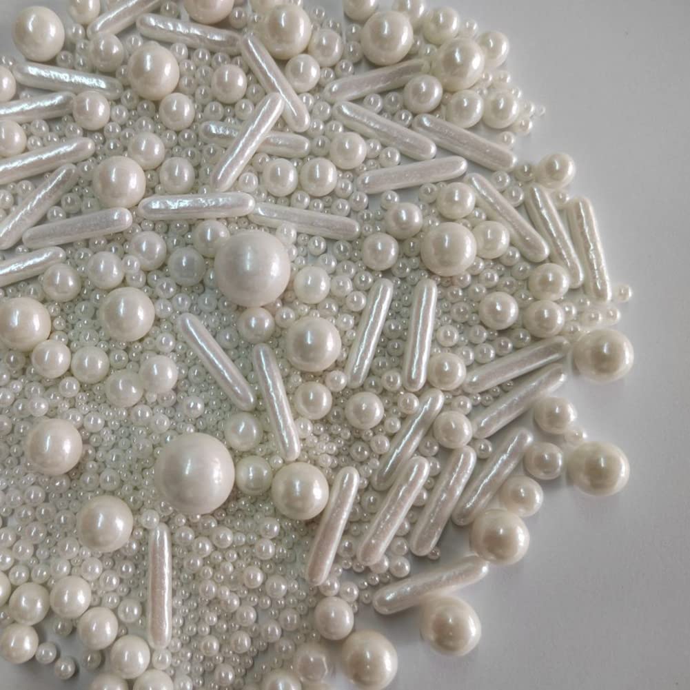 Edible White Pearl Sugar Sprinkles Candy Mix Size Baking Edible Cake Decorations Cupcake Toppers Cookie Decorating Wedding Party Valentine Halloween Christmas Supplies 85g/3oz