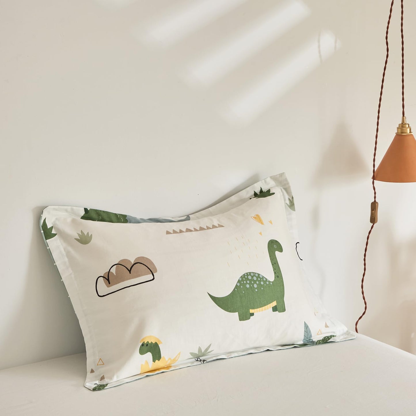 Joyreap 4 Piece Dinosaur Toddler Bedding Set, Cotton Toddler Comforter Sheet Set, Green Dinosaurs Print on White Design for Kids Boys n Girls