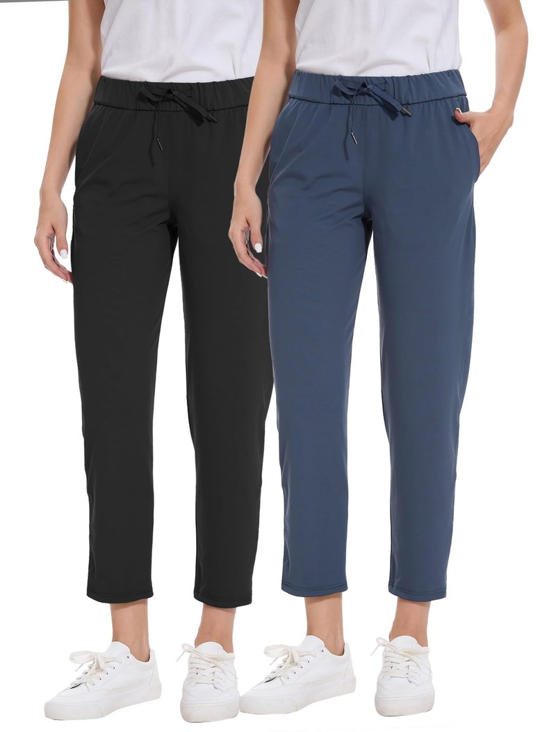 Orrstarry 2 Pack Women's Golf Pants with Deep Pockets Stretch 7/8 Ankle Sweatpants for Athletic, Work, Travel, Lounge Black/Navy Blue S