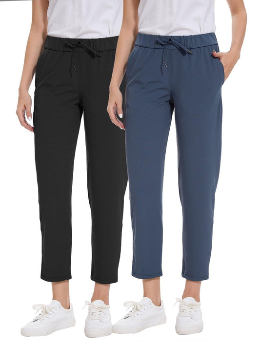 Orrstarry 2 Pack Women's Golf Pants with Deep Pockets Stretch 7/8 Ankle Sweatpants for Athletic, Work, Travel, Lounge Black/Navy Blue S
