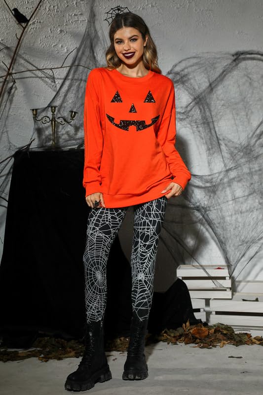 For G and PL Halloween Women Graphic High Waist Tights Soft Casual Printed Yoga Skinny Pants Cobweb M